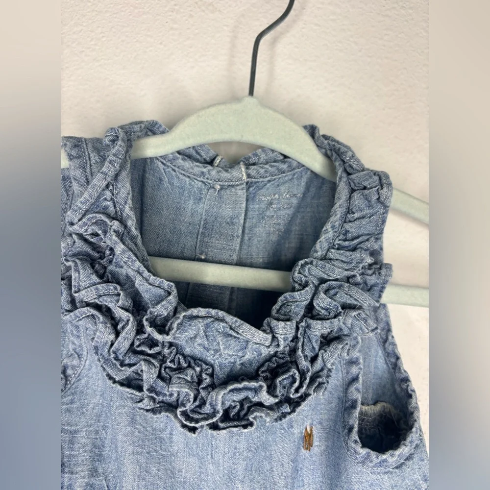 POLO RALPH LAUREN VINTAGE DENIM RUFFLE BABY GIRLS ONSIE SZ 6-12MONTHS